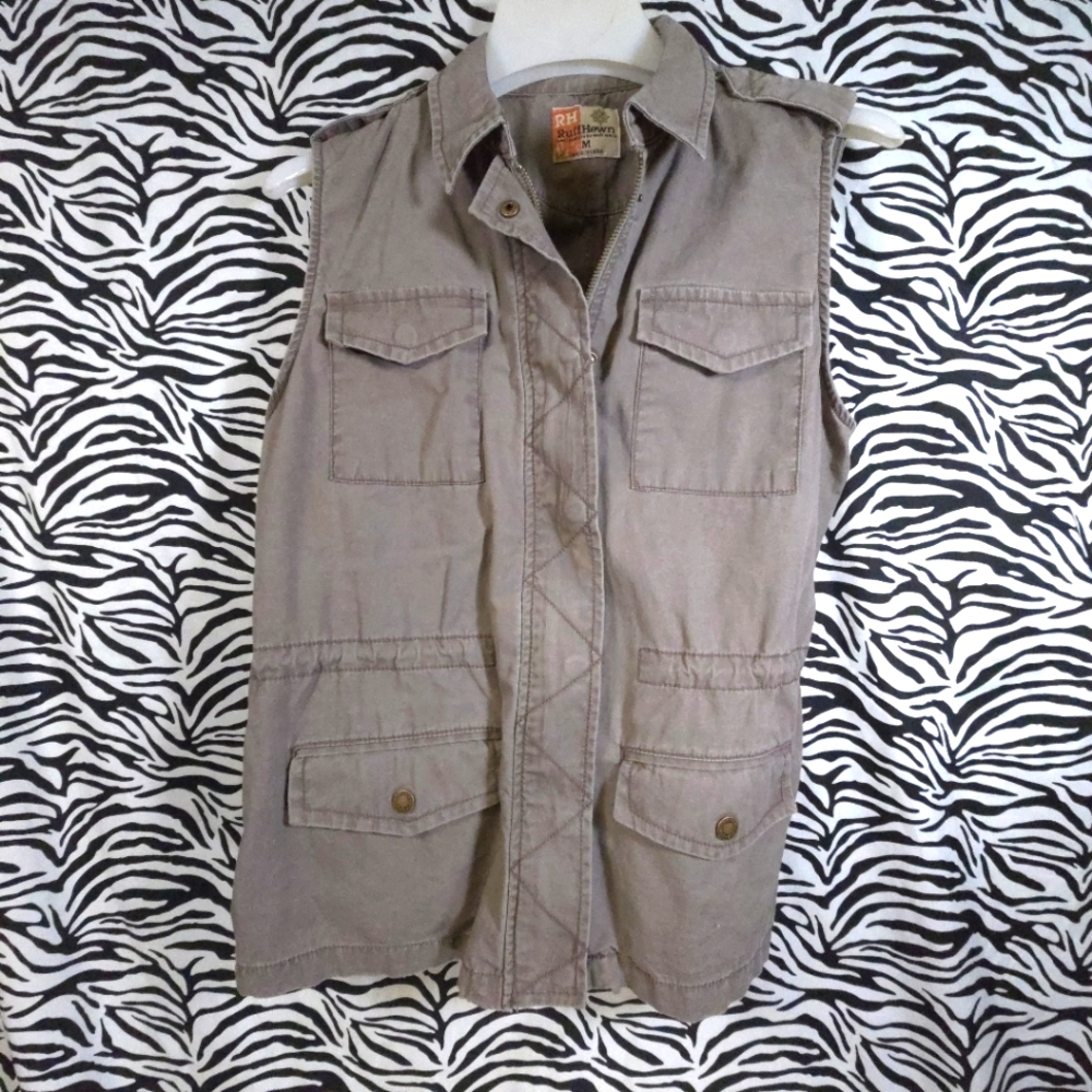 AUC 0503 Thrifted Womens Sz. Medium Brown Tan Ruff Hewn Vest Jacket
